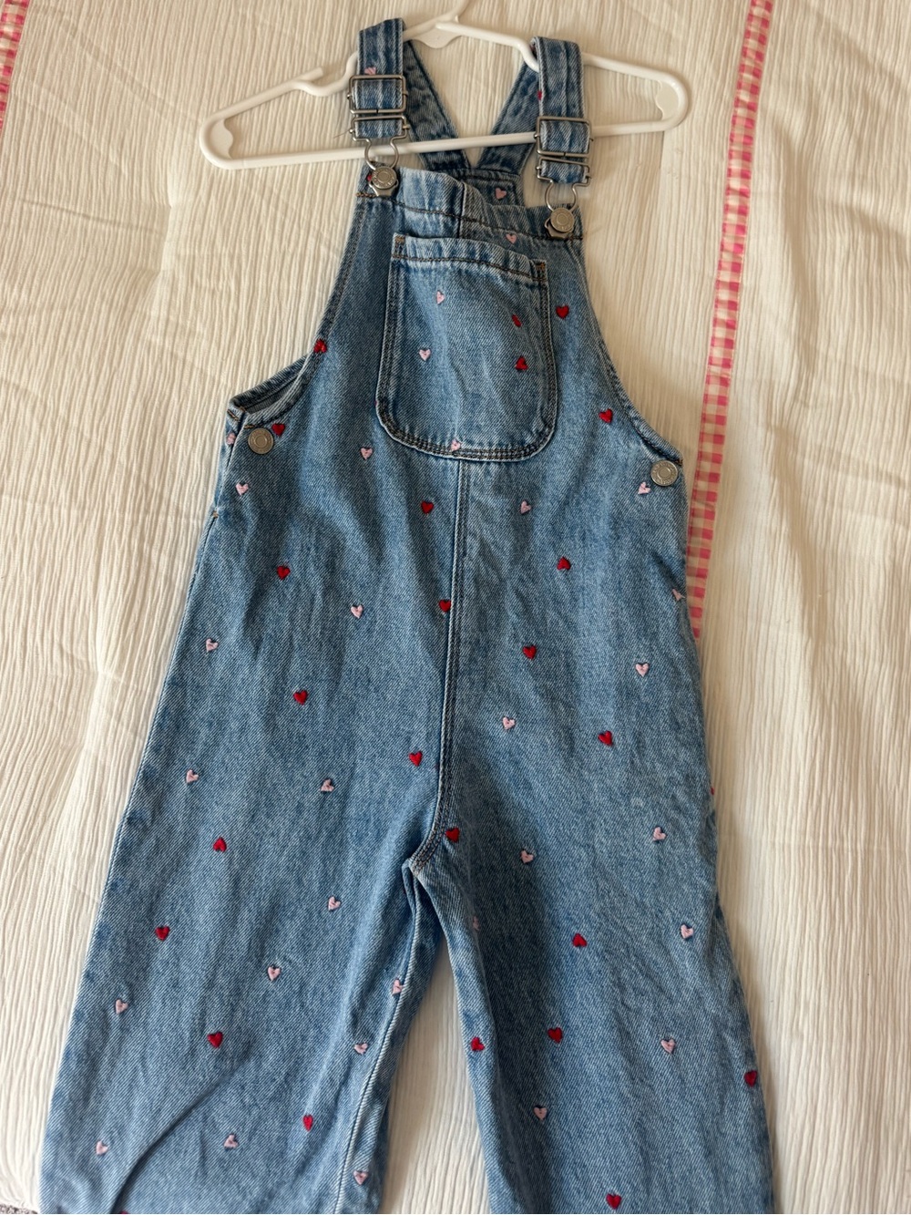 Zara kids Denim Overalls with Red and Pink Heart Embroidery